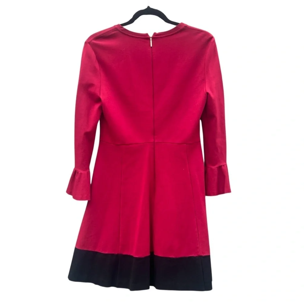Kate Spade Colorblock Bell Sleeve Ponte Dress Cranberry Burgundy Size M